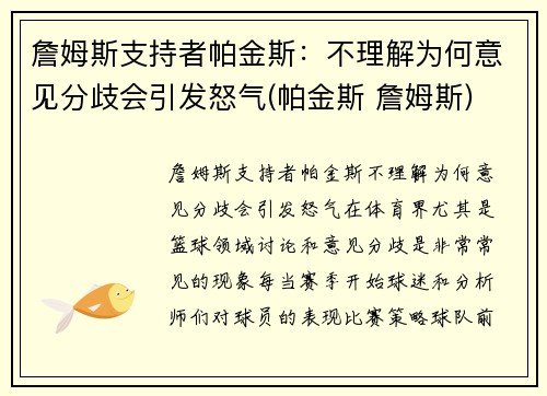 詹姆斯支持者帕金斯：不理解为何意见分歧会引发怒气(帕金斯 詹姆斯)